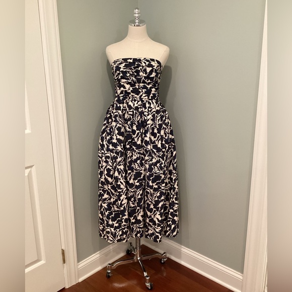 A.L.C. NWT Women’s Strapless Midi Dress w/Full Skirt Pockets Navy/Ivory - 14 - Picture 3 of 15